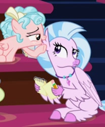 Size: 597x720 | Tagged: safe, screencap, character:cozy glow, character:silverstream, species:classical hippogriff, species:hippogriff, species:pegasus, species:pony, episode:what lies beneath, g4, my little pony: friendship is magic, cropped, female, filly, foal, listening, notepad, pencil