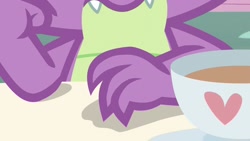 Size: 1280x720 | Tagged: safe, screencap, character:spike, species:dragon, episode:triple threat, g4, my little pony: friendship is magic, claws, cup, male, season 7