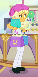 Size: 460x927 | Tagged: safe, screencap, character:ragamuffin, equestria girls:spring breakdown, g4, my little pony:equestria girls, clothing, cropped, freckles, ragamuffin (equestria girls), shoes, shopping bags, solo