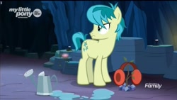 Size: 1261x712 | Tagged: safe, screencap, character:sandbar, species:earth pony, species:pony, episode:uprooted, g4, my little pony: friendship is magic, cave of harmony, earmuffs, male, sapling, solo, water, watering can