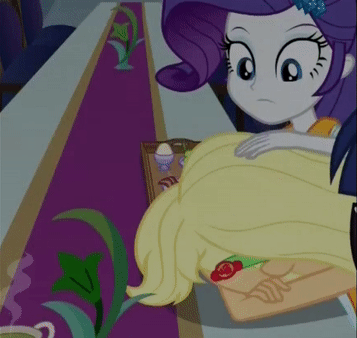 Size: 357x338 | Tagged: safe, screencap, character:applejack, character:rarity, character:twilight sparkle, character:twilight sparkle (scitwi), species:eqg human, equestria girls:spring breakdown, g4, my little pony:equestria girls, animated, best friends, comforting, cropped, female, funny background event, head rub, offscreen character, petting, seasickness, shipping fuel, sick, worried
