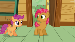 Size: 1280x720 | Tagged: safe, screencap, character:babs seed, character:scootaloo, species:pegasus, species:pony, episode:one bad apple, g4, my little pony: friendship is magic, clubhouse, crusaders clubhouse