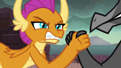 Size: 1920x1080 | Tagged: safe, screencap, character:baff, character:smolder, species:dragon, episode:uprooted, g4, my little pony: friendship is magic, arm wrestling, dragoness, female, narrowed eyes, solo focus