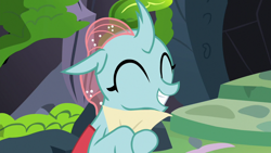 Size: 1920x1080 | Tagged: safe, screencap, character:ocellus, species:changedling, species:changeling, species:reformed changeling, episode:uprooted, g4, my little pony: friendship is magic, cute, cuteling, diaocelles, eyes closed, happy, paper, smiling, solo