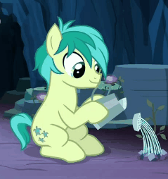 Size: 239x254 | Tagged: safe, screencap, character:sandbar, species:earth pony, species:pony, episode:uprooted, g4, my little pony: friendship is magic, animated, cropped, gif, male, sapling, solo, water, watering can