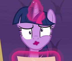 Size: 1272x1080 | Tagged: safe, screencap, character:twilight sparkle, character:twilight sparkle (alicorn), species:alicorn, species:pony, episode:the beginning of the end, g4, my little pony: friendship is magic, armchair, chair, eyeroll, faec, great moments in animation, magic, paper, solo, weird