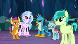 Size: 1920x1080 | Tagged: safe, screencap, character:gallus, character:ocellus, character:sandbar, character:silverstream, character:smolder, species:changedling, species:changeling, species:dragon, species:griffon, species:hippogriff, species:pony, species:reformed changeling, episode:uprooted, g4, my little pony: friendship is magic, dragoness, female