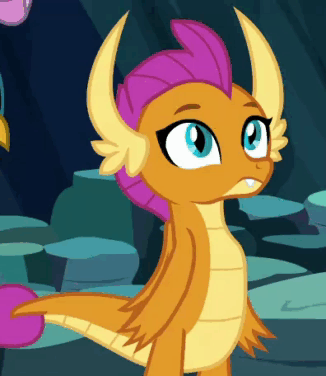 Size: 326x376 | Tagged: safe, screencap, character:gallus, character:silverstream, character:smolder, species:dragon, episode:uprooted, g4, my little pony: friendship is magic, animated, cave of harmony, claws, cropped, dragoness, eyes closed, facepalm, fangs, female, frustrated, gif, horns, offscreen character, reaction image, smolder is not amused, solo focus, teenaged dragon, teenager, unamused