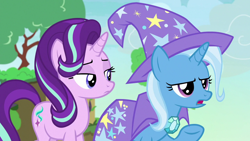 Size: 1280x720 | Tagged: safe, screencap, character:starlight glimmer, character:trixie, species:pony, species:unicorn, episode:to change a changeling, g4, my little pony: friendship is magic, duo, lidded eyes