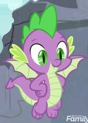 Size: 673x940 | Tagged: safe, screencap, character:spike, species:dragon, episode:uprooted, g4, my little pony: friendship is magic, claws, cropped, male, smiling, solo, tail, winged spike, wings