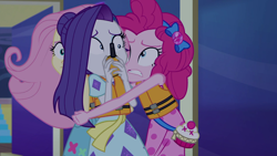 Size: 1920x1080 | Tagged: safe, screencap, character:fluttershy, character:pinkie pie, character:rarity, equestria girls:spring breakdown, g4, my little pony:equestria girls, hug, lifejacket
