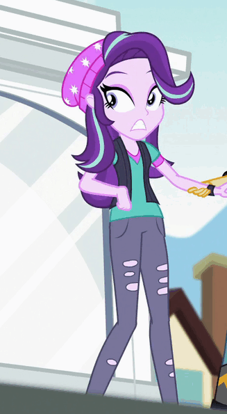 Size: 327x595 | Tagged: safe, screencap, character:cloudy kicks, character:starlight glimmer, character:sunset shimmer, equestria girls:mirror magic, g4, my little pony:equestria girls, animated, beanie, clothing, cloudy kicks, hat, tennis match, trembling