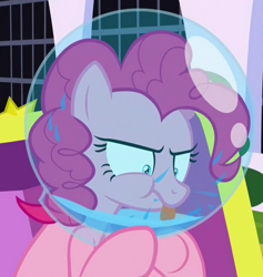 Size: 1000x1053 | Tagged: safe, screencap, character:pinkie pie, species:pony, episode:sparkle's seven, g4, my little pony: friendship is magic, canterlot, canterlot castle, cropped, drool, fish bowl, solo, spit, tongue out, water