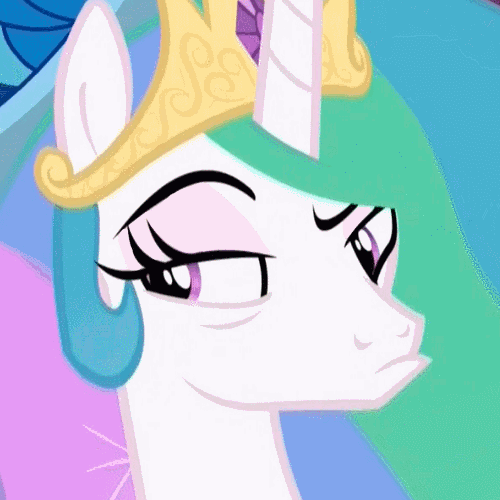 Size: 500x500 | Tagged: safe, screencap, character:princess celestia, species:alicorn, species:pony, episode:sparkle's seven, g4, my little pony: friendship is magic, animated, blinking, cropped, disapproval, female, gif, mare, princess celestia is not amused, raised eyebrow, shifty eyes, squint, suspicious