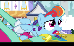 Size: 1280x800 | Tagged: safe, screencap, character:rainbow dash, character:zephyr breeze, species:pegasus, species:pony, episode:sparkle's seven, g4, my little pony: friendship is magic, disgusted, eyelashes, eyeshadow, makeup, megaradash, open mouth, rainbow dash always dresses in style, tongue out