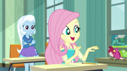 Size: 1280x720 | Tagged: safe, screencap, character:fluttershy, character:trixie, episode:a little birdie told me, g4, my little pony:equestria girls