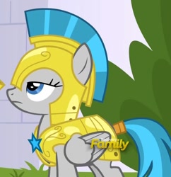 Size: 784x811 | Tagged: safe, screencap, character:windstorm, species:pegasus, species:pony, episode:sparkle's seven, g4, my little pony: friendship is magic, armor, cropped, female, guardsmare, implied derpy, mare, royal guard, solemn canterlot marshal, solo