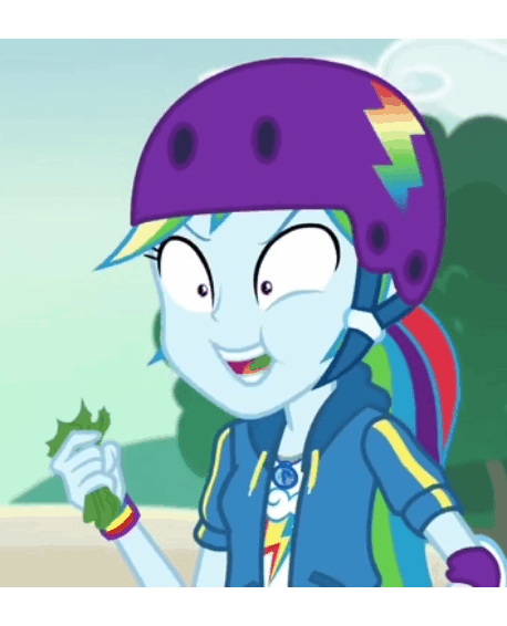 Size: 458x566 | Tagged: safe, screencap, character:rainbow dash, episode:sic skateboard, g4, my little pony:equestria girls, animated, chewing, eating, faec, food, geode of super speed, gif, helmet, lettuce, magical geodes, rainbow dash is best facemaker, solo
