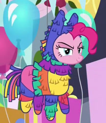 Size: 560x646 | Tagged: safe, screencap, character:pinkie pie, species:earth pony, species:pony, episode:sparkle's seven, g4, my little pony: friendship is magic, cropped, disguise, female, mare, pinkñata, piñata, smiling, solo