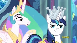 Size: 1920x1080 | Tagged: safe, screencap, character:princess celestia, character:shining armor, species:pony, episode:sparkle's seven, g4, my little pony: friendship is magic, crown, hard-won helm of the sibling supreme, paper crown