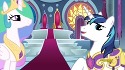 Size: 1920x1080 | Tagged: safe, screencap, character:princess celestia, character:shining armor, species:pony, episode:sparkle's seven, g4, my little pony: friendship is magic, crown, hard-won helm of the sibling supreme, paper crown