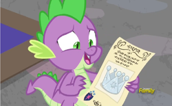Size: 892x553 | Tagged: safe, screencap, character:spike, species:dragon, episode:sparkle's seven, g4, my little pony: friendship is magic, crown, discovery family logo, hard-won helm of the sibling supreme, jewelry, regalia, solo, winged spike