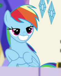 Size: 364x455 | Tagged: safe, screencap, character:rainbow dash, species:pegasus, species:pony, equestria girls:spring breakdown, g4, my little pony:equestria girls, cropped, equestria girls ponified, faec, friendship throne, ponified, rainbow dash is best facemaker, shit eating grin, smiling, solo, throne room