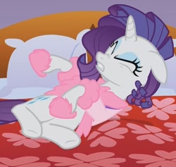 Size: 589x559 | Tagged: safe, screencap, character:rarity, species:pony, episode:suited for success, g4, my little pony: friendship is magic, bed, marshmelodrama, solo