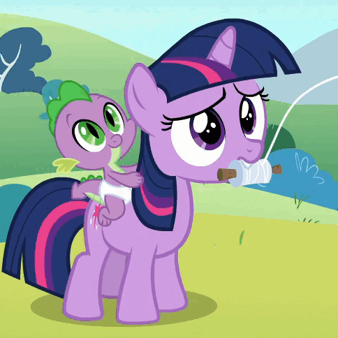 Size: 484x484 | Tagged: safe, screencap, character:spike, character:twilight sparkle, character:twilight sparkle (unicorn), species:dragon, species:pony, species:unicorn, episode:sparkle's seven, g4, my little pony: friendship is magic, angry, animated, baby, baby dragon, baby spike, blinking, covering mouth, cropped, cute, dawwww, diaper, dragons riding ponies, female, filly, filly twilight sparkle, floppy ears, frown, giggling, kite, mouth hold, raised hoof, riding, smiling, spikabetes, twiabetes, unamused, younger