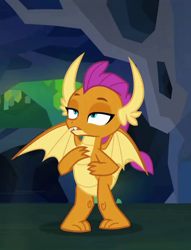 Size: 532x698 | Tagged: safe, screencap, character:smolder, species:dragon, episode:what lies beneath, g4, my little pony: friendship is magic, cropped, dragoness, female, mid-blink screencap, solo