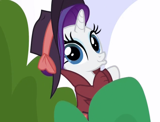 Size: 650x495 | Tagged: safe, screencap, character:rarity, species:pony, species:unicorn, episode:sparkle's seven, g4, my little pony: friendship is magic, animated, blinking, bush, bushicorn, clothing, cropped, cute, detective rarity, duckface, female, gif, hat, looking at you, mare, perfect loop, rarara, raribetes, solo
