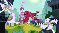 Size: 1920x1080 | Tagged: safe, screencap, species:bird, species:pony, episode:sparkle's seven, g4, my little pony: friendship is magic, animal, canterlot castle, fan, flying, royal guard