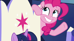 Size: 1920x1080 | Tagged: safe, screencap, character:pinkie pie, character:twilight sparkle, character:twilight sparkle (alicorn), species:alicorn, species:earth pony, species:pony, episode:the beginning of the end, g4, my little pony: friendship is magic, friendship throne, solo focus