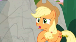 Size: 852x480 | Tagged: safe, screencap, character:applejack, species:pony, episode:sparkle's seven, g4, my little pony: friendship is magic, rock, solo