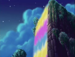 Size: 640x480 | Tagged: safe, screencap, episode:dancing in the clouds, g3, background, night, pretty, rainbow, rainbow waterfall, scenery, waterfall