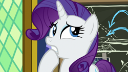 Size: 1920x1080 | Tagged: safe, screencap, character:rarity, species:pony, species:unicorn, episode:sparkle's seven, g4, my little pony: friendship is magic, female, mare, raised hoof, solo