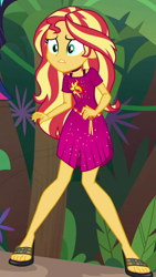 Size: 514x910 | Tagged: safe, screencap, character:sunset shimmer, character:twilight sparkle, character:twilight sparkle (scitwi), species:eqg human, equestria girls:spring breakdown, g4, my little pony:equestria girls, cropped, feet, female, geode of empathy, legs, magical geodes, offscreen character, sandals, solo