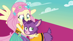 Size: 1920x1080 | Tagged: safe, screencap, character:fluttershy, species:goat, equestria girls:spring breakdown, g4, my little pony:equestria girls, ponied up, super ponied up