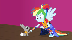 Size: 1920x1080 | Tagged: safe, screencap, character:rainbow dash, equestria girls:spring breakdown, g4, my little pony:equestria girls, fist bump, lifejacket, mr. bouncy, ponied up, super ponied up