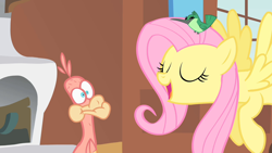 Size: 1280x720 | Tagged: safe, screencap, character:fluttershy, character:philomena, species:phoenix, species:pony, episode:a bird in the hoof, g4, my little pony: friendship is magic, hummingbird, hummingway