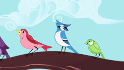 Size: 1280x720 | Tagged: safe, screencap, species:bird, episode:friendship is magic, g4, my little pony: friendship is magic, blue jay, open beak, songbird