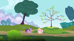 Size: 1280x720 | Tagged: safe, screencap, character:constance, character:fluttershy, character:twilight sparkle, character:twilight sparkle (unicorn), species:bird, species:pegasus, species:pony, species:unicorn, episode:friendship is magic, g4, my little pony: friendship is magic, blue jay, female, mare, raised hoof, shy