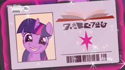 Size: 1920x1080 | Tagged: safe, screencap, character:twilight sparkle, character:twilight sparkle (unicorn), species:pony, species:unicorn, episode:the point of no return, g4, my little pony: friendship is magic, adorkable, alien language, barcode, cute, derp, discovery family logo, dork, faec, female, grin, happy, hieroglyphics, levitation, library card, looking at you, magic, magic aura, mare, open mouth, smiling, solo, sparkles, telekinesis, twiabetes, written equestrian