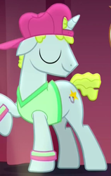Size: 575x907 | Tagged: safe, screencap, species:pony, species:unicorn, episode:hard to say anything, g4, my little pony: friendship is magic, background pony, backup dancers, eyes closed, floppy ears, glamor trot, male, solo, stallion