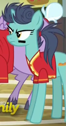 Size: 275x525 | Tagged: safe, screencap, character:big bell, character:slapshot, species:pony, species:unicorn, episode:buckball season, g4, my little pony: friendship is magic, background pony, buckball uniform, clothing, cropped, female, jersey, mare, solo focus