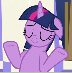 Size: 470x478 | Tagged: safe, screencap, character:twilight sparkle, character:twilight sparkle (alicorn), species:alicorn, species:pony, episode:sparkle's seven, g4, my little pony: friendship is magic, cropped, floppy ears, shrug, solo