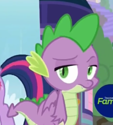 Size: 510x565 | Tagged: safe, screencap, character:spike, character:twilight sparkle, character:twilight sparkle (alicorn), species:alicorn, species:dragon, species:pony, episode:the point of no return, g4, my little pony: friendship is magic, claws, cropped, male, offscreen character, spike is not amused, unamused, winged spike