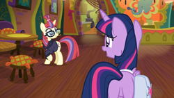 Size: 1920x1080 | Tagged: safe, screencap, character:moondancer, character:twilight sparkle, character:twilight sparkle (alicorn), species:alicorn, species:pony, episode:the point of no return, g4, my little pony: friendship is magic, discovery family logo, plot, saddle bag, the tasty treat, twibutt