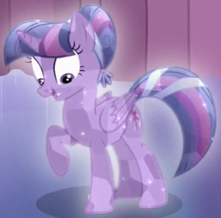 Size: 586x577 | Tagged: safe, screencap, character:twilight sparkle, character:twilight sparkle (alicorn), species:alicorn, species:crystal pony, species:pony, episode:the crystalling, g4, my little pony: friendship is magic, alternate hairstyle, cropped, crystal alicorn, crystallized, cute, solo, twiabetes