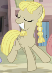 Size: 524x742 | Tagged: safe, screencap, character:offbeat, species:pegasus, species:pony, episode:the cutie map, g4, my little pony: friendship is magic, animation error, cropped, cult, dancing, eyes closed, fake smile, female, in our town, mare, our town, smiling, solo focus, wide smile